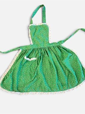 Vintage Cottagecore Apron S/M Green Floral Grandmacore